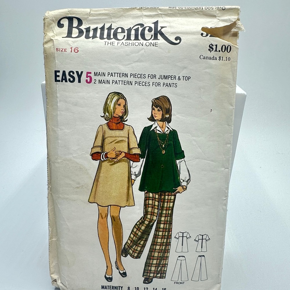 Butterick 3210 Sewing Pattern Misses Maternity Jumper Top Pants Size 16 Uncut